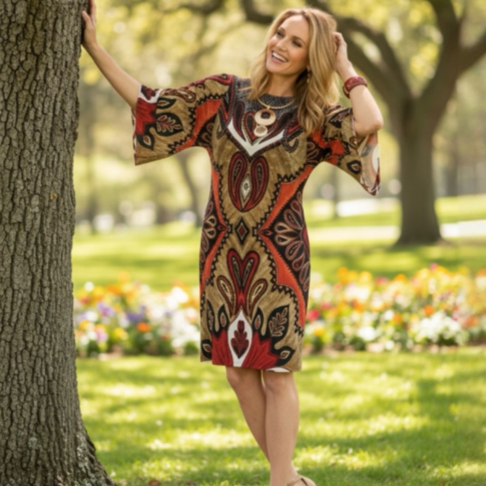 Chico’s Empire Print Sheath Dress - Picture 2 of 14